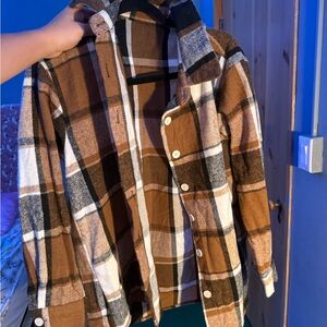 SHEIN Brown and White Plaid Shirt